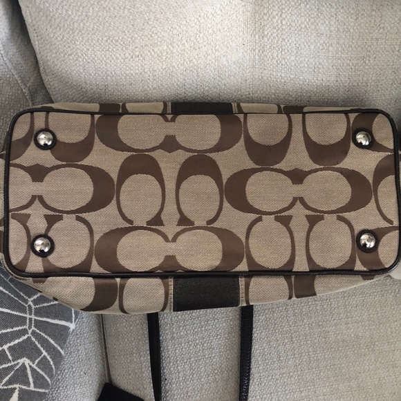 Coach Signature Striped Framed Carryall Satchel - Picture 10 of 13